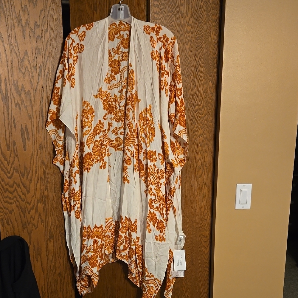 New Orange Floral Kimono Cardigan
